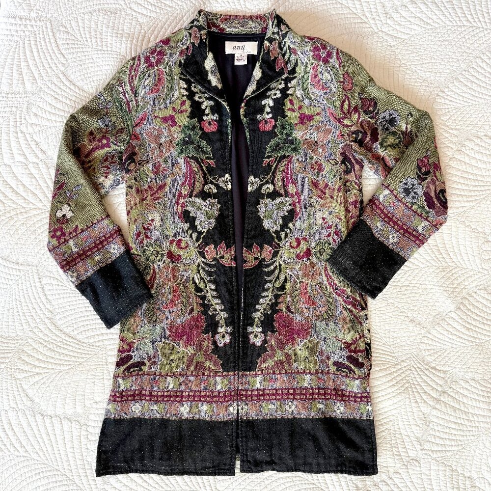 Anii by Natural Floral Tapestry Whimsigoth Open Front Long Cardigan Size S